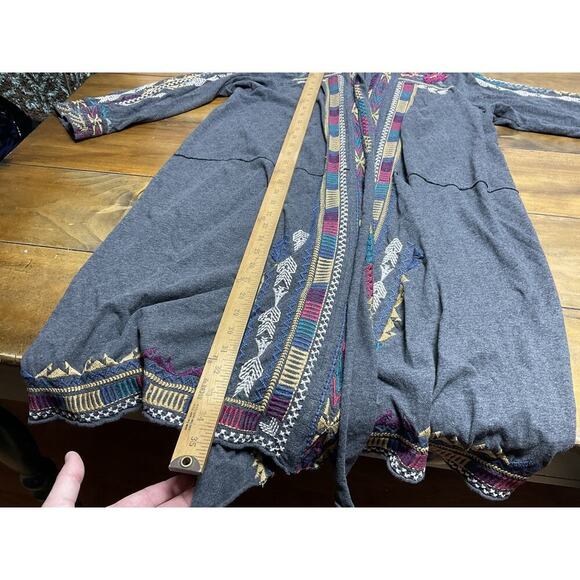 Johnny Was Sweater Womens L Duster Open Embroidered Cardigan Floral Southwestern - Picture 5 of 10